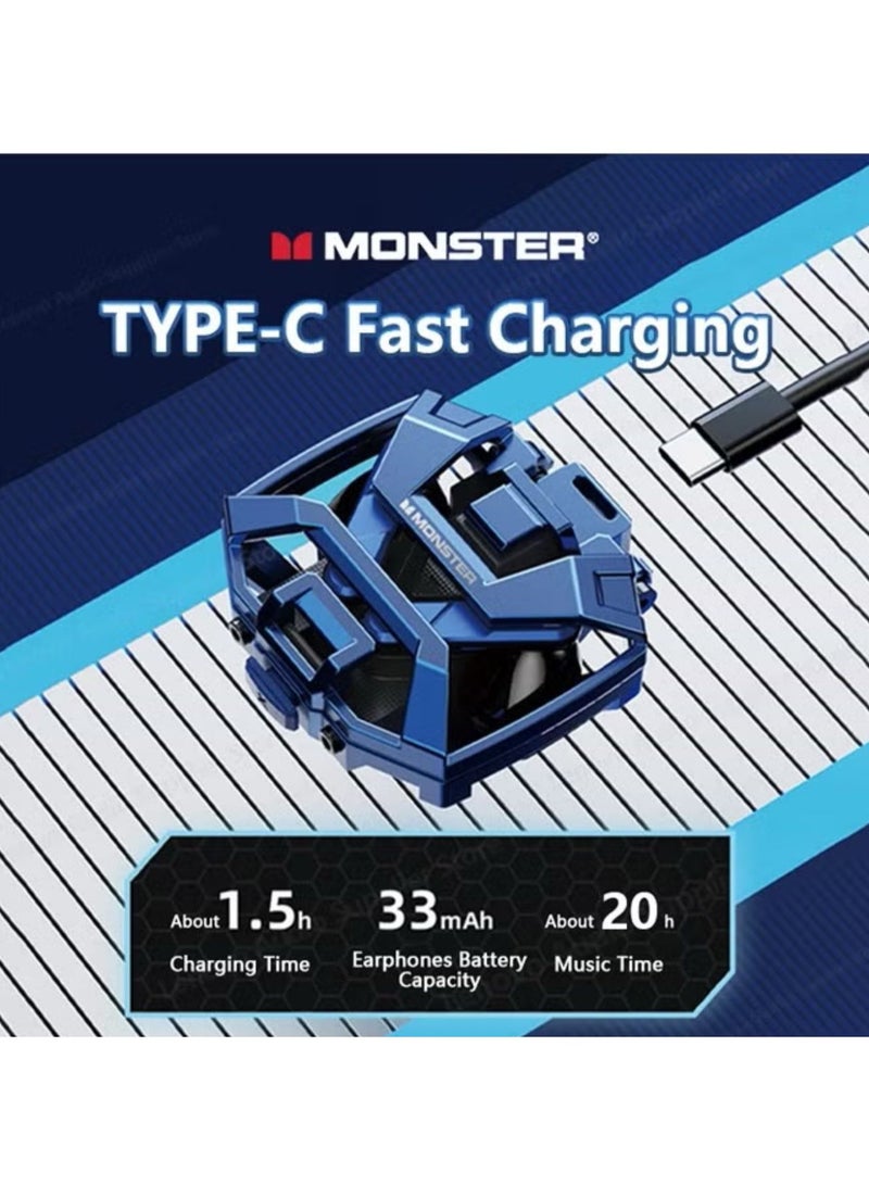 Monster XKT09 Wireless Bluetooth Earbuds Gaming Headphones Deep Bass Low Latency Game Headset with Built-in Microphone Noise Cancelling Blue - Image 3