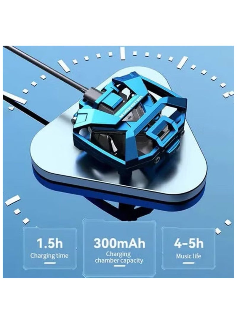 Monster XKT09 Wireless Bluetooth Earbuds Gaming Headphones Deep Bass Low Latency Game Headset with Built-in Microphone Noise Cancelling Blue - Image 4