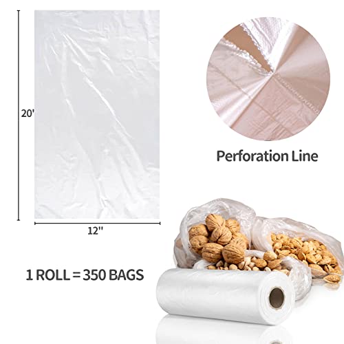PAPRMA 12” x 20” Plastic Produce Bags, Food Storage Bags 350pcs on a Roll, Clear Produce Bag for Food Vegetable Bread Fruit Meat - 1 Roll - Image 3