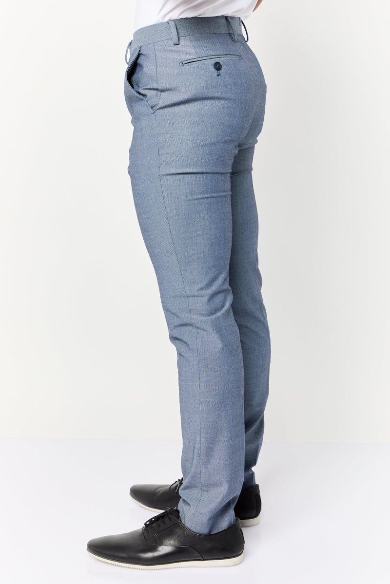 Celio Men Slim Fit Plain Dress Pants, Light Blue  - Image 3