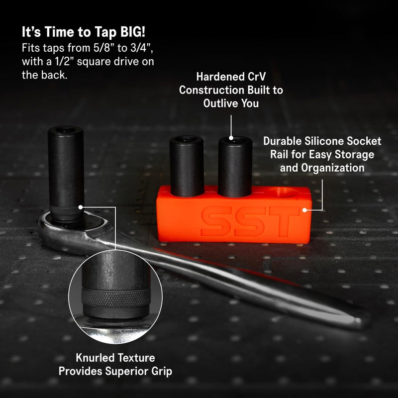 Stupid Simple Tools SST - Tap Socket Wrench - 3-Piece Adapter Set - Snug, Secure, & Durable - Easy Storage & Organization - Fits All Number & Fractional M.C.T.I. Standard Taps - Up to 1/2" - Designed in the USA - Image 2