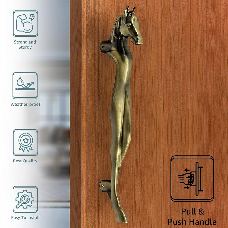 Plantex Heavy Duty Main Door Push HandleHorse Shape Door Handle For Main Door15 Inches Antique Door Handle For HomeHotelOffice Pack Of 1 284 Brass Antique Finish 3 Years Warranty - Image 2