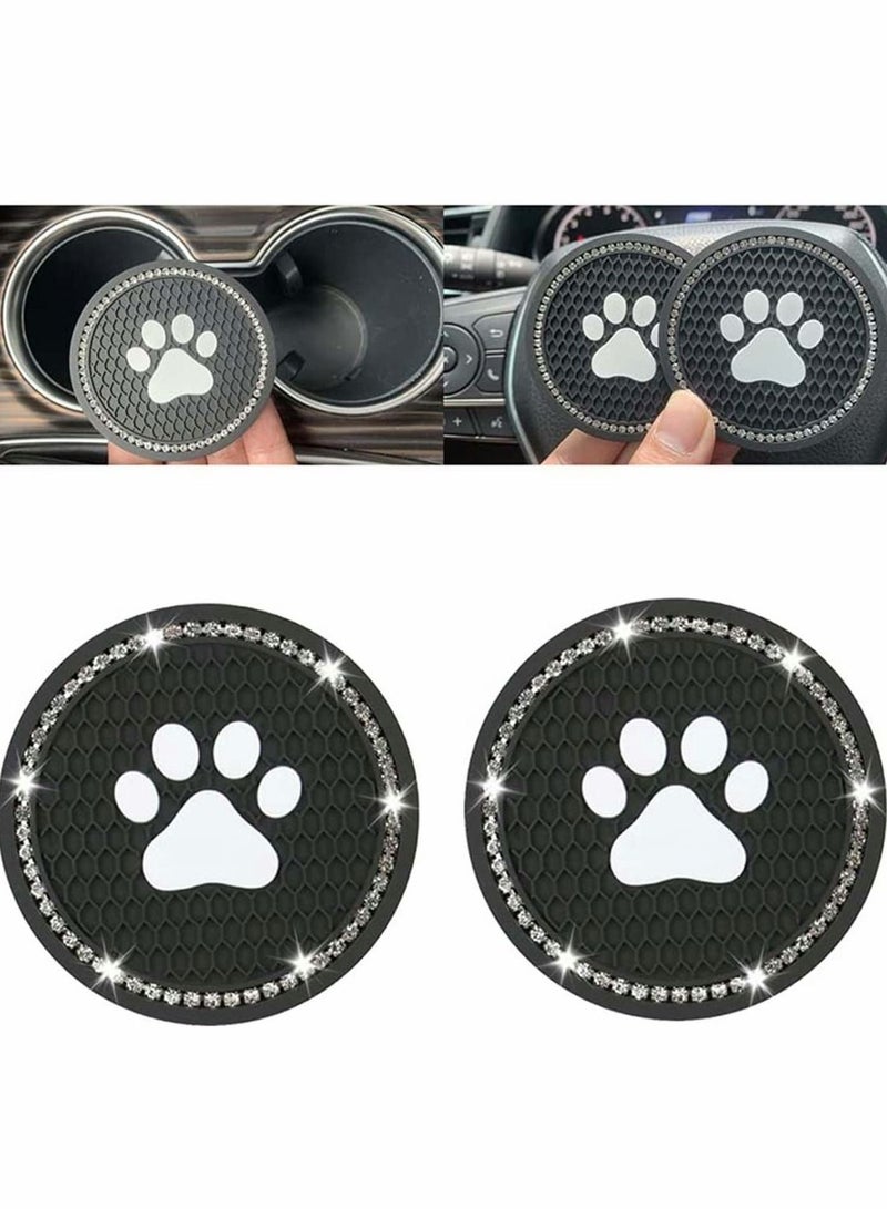 NIBEMINENT Bling Car Coasters 2 Packs PVC Cup Holder Insert Coaster Durable Anti Slip Mat Universal Vehicle Interior Accessories Paw Print Crystal Glitter for Women and Men  - Image 5