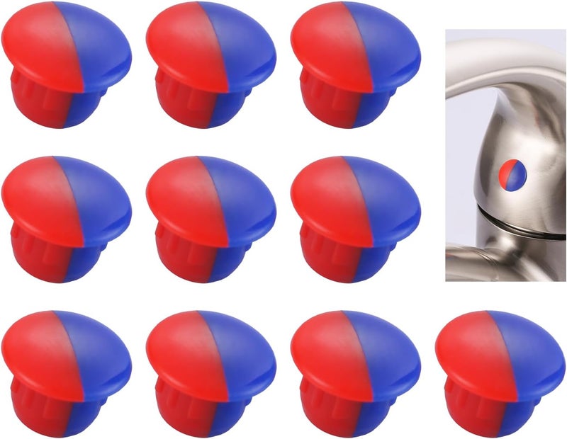 Arcora Hot and Cold Water Faucet Indicator: 10 PCS Red and Blue Temperature Sign Buttons Suitable for 7mm Holes, Faucet Handle Accessories Replacement Parts for Mixer Tap Kitchen Bathroom - Image 1