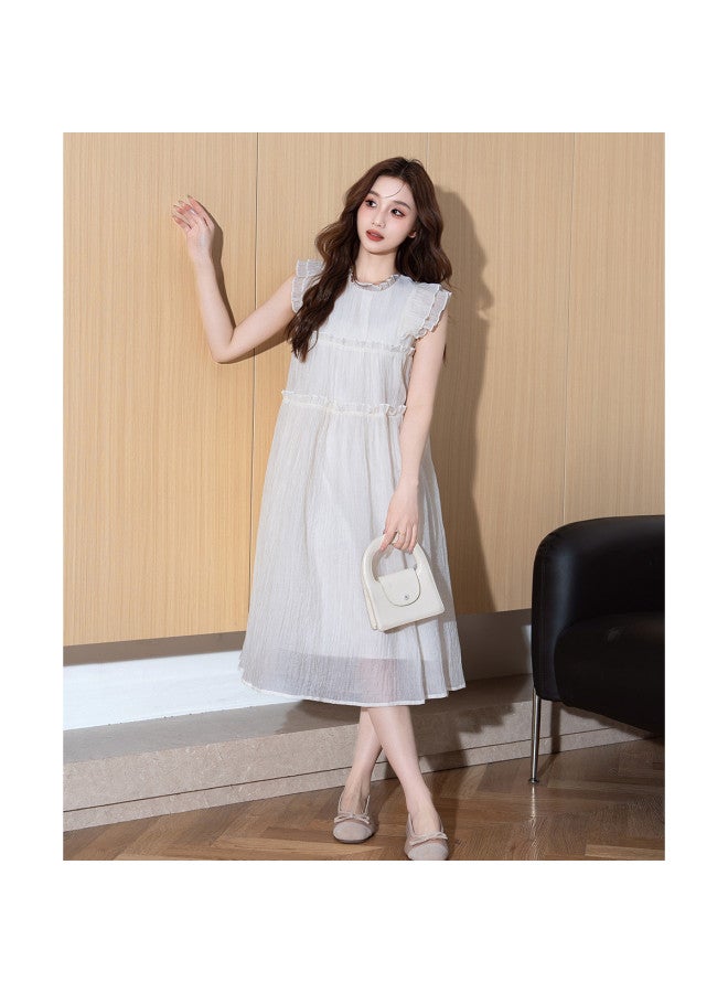 TonLion Women's Round Neck Long Flared Dress With Ruffle Trim, Large Open Front, And Flutter Sleeves - Versatile Summer 2025 Collection - Image 4