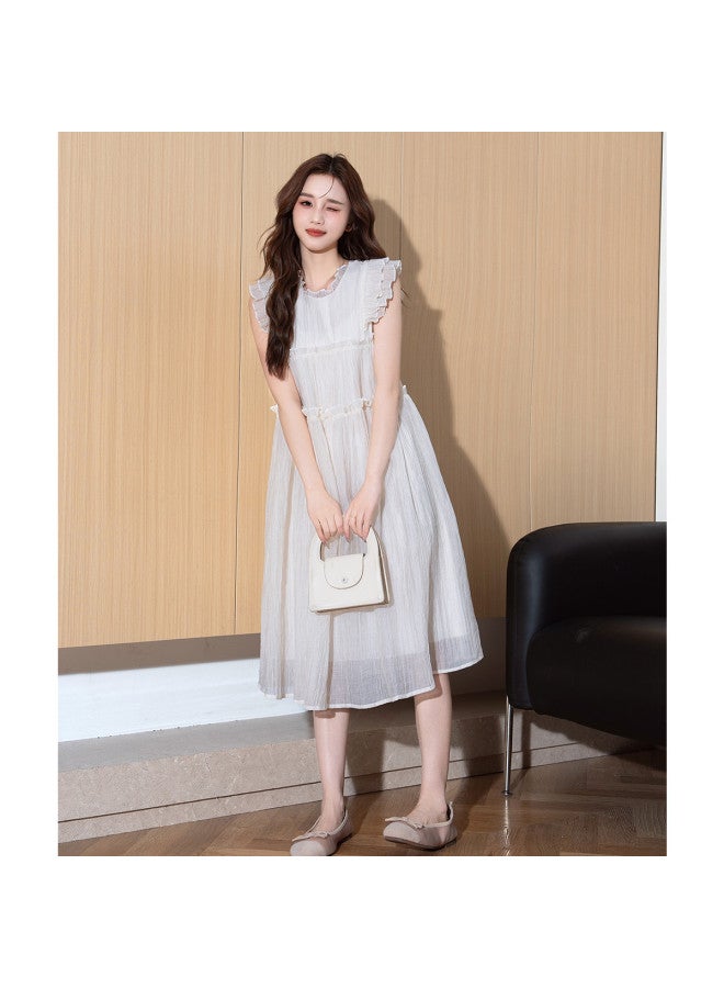 TonLion Women's Round Neck Long Flared Dress With Ruffle Trim, Large Open Front, And Flutter Sleeves - Versatile Summer 2025 Collection - Image 3