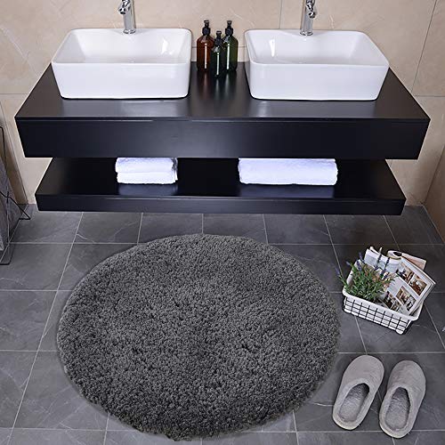 Seavish Luxury Grey Bath Rug, 2ft Shaggy Round Bathroom Rug,Non Slip Efficient Water Absorbent Machine Washable Tufted Circle Bath Mat Microfiber Soft Thick Plush Circular Rug Floor Carpet - Image 5