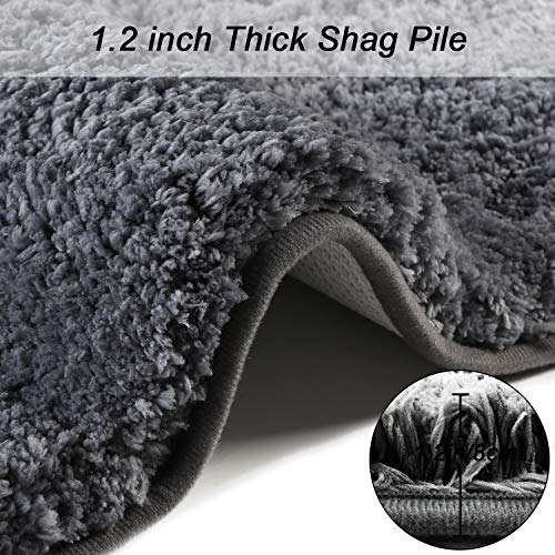 Seavish Luxury Grey Bath Rug, 2ft Shaggy Round Bathroom Rug,Non Slip Efficient Water Absorbent Machine Washable Tufted Circle Bath Mat Microfiber Soft Thick Plush Circular Rug Floor Carpet - Image 2
