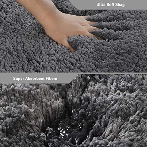 Seavish Luxury Grey Bath Rug, 2ft Shaggy Round Bathroom Rug,Non Slip Efficient Water Absorbent Machine Washable Tufted Circle Bath Mat Microfiber Soft Thick Plush Circular Rug Floor Carpet - Image 3