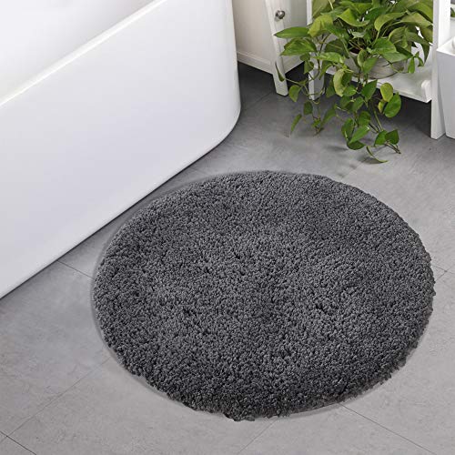 Seavish Luxury Grey Bath Rug, 2ft Shaggy Round Bathroom Rug,Non Slip Efficient Water Absorbent Machine Washable Tufted Circle Bath Mat Microfiber Soft Thick Plush Circular Rug Floor Carpet - Image 1