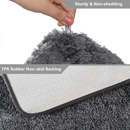 Seavish Luxury Grey Bath Rug, 2ft Shaggy Round Bathroom Rug,Non Slip Efficient Water Absorbent Machine Washable Tufted Circle Bath Mat Microfiber Soft Thick Plush Circular Rug Floor Carpet - Image 4
