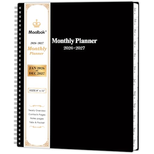 MaaIbok 2026-2027 Monthly Planner/Calendar - January 2026 - December 2027, Monthly Calendar 2026-2027, 9" x 11", 2 Years Planner, Cardboard Cover, Black - Image 1