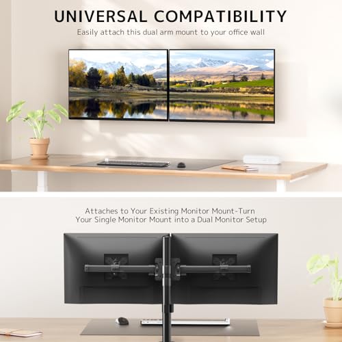 PUTORSEN Dual Monitor Wall Mount, Horizontal Assembly Mount for 2 Monitor Screens up to 35 inches, Max. 10kg per Arm, VESA 75x75/100x100mm,Black - Image 2