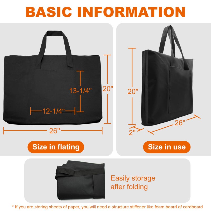Cupohus Waterproof Art Portfolio Bag 20" x 26" for 18" x 24" Artworks with Outer Pockets and Handle, Student Carrying Storage Bag - Image 3