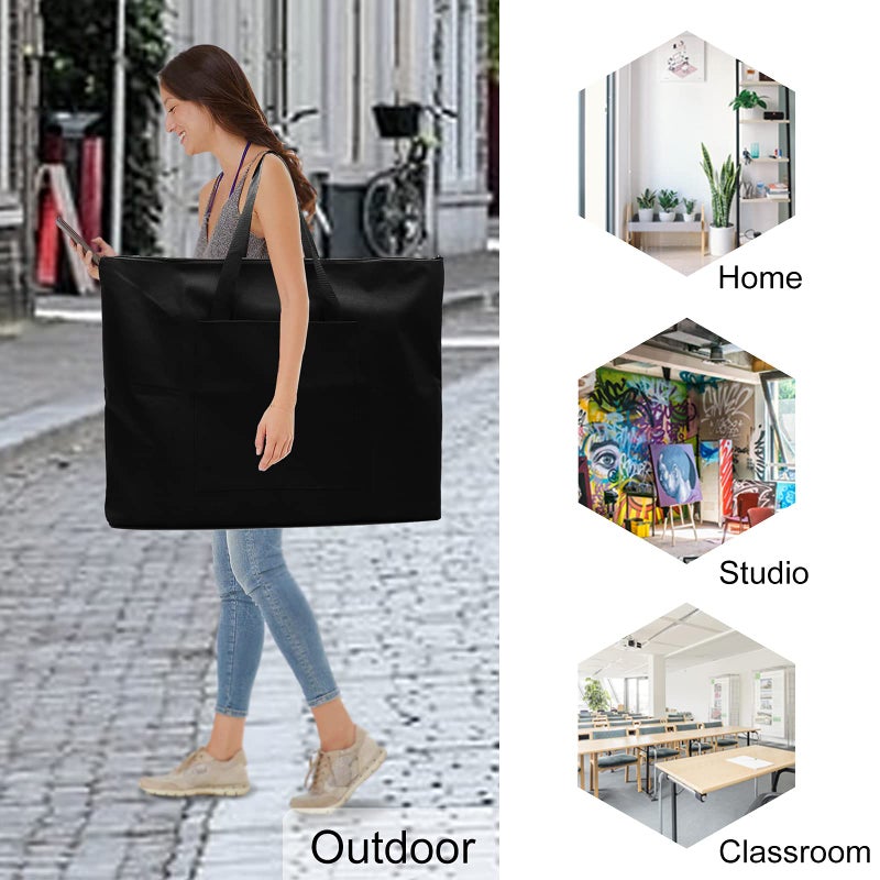 Cupohus Waterproof Art Portfolio Bag 20" x 26" for 18" x 24" Artworks with Outer Pockets and Handle, Student Carrying Storage Bag - Image 5