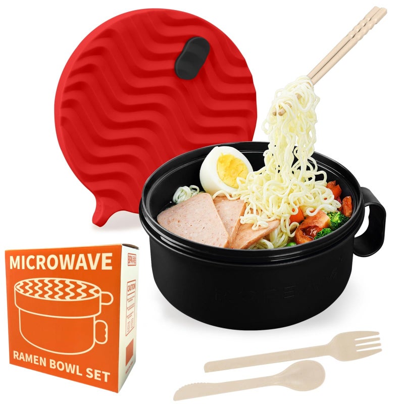 RORBAM Ramen Cooker,Microwave Ramen Bowl,Noodle Bowl 48 oz,College Dorm Room Essentials for Girls for Boys, Apartment Essentials, Ideal for Home, Office, Dorm, or Gift,BPA-Free. (red) - Image 1