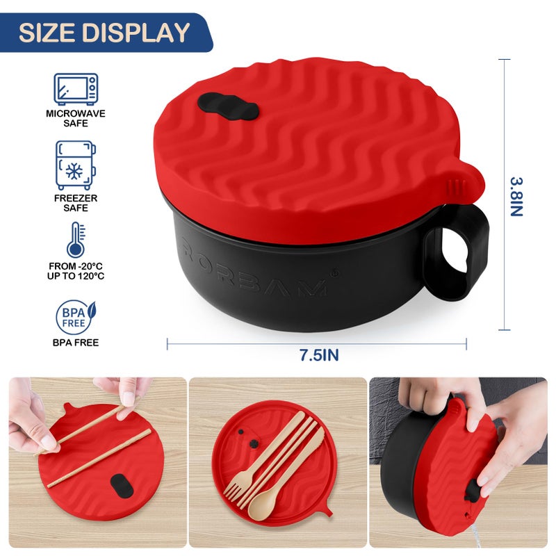 RORBAM Ramen Cooker,Microwave Ramen Bowl,Noodle Bowl 48 oz,College Dorm Room Essentials for Girls for Boys, Apartment Essentials, Ideal for Home, Office, Dorm, or Gift,BPA-Free. (red) - Image 2
