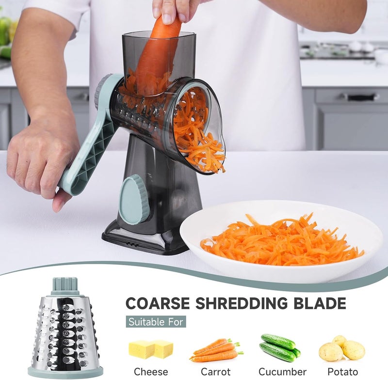 REDPANT Cheese Grater Hand Crank, Manual Cheese Shredder with 3 Interchangeable Blades, Rotary Cheese Grater with Strong Suction Base, Easy to Use and Clean, GreyBlue - Image 2