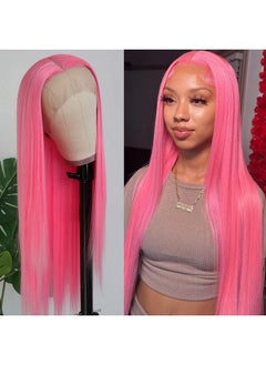 Pink Lace Front Wig Long Straight Hair Pastel Pink Red Wig Heat Resistant Glueless Synthetic Lace Front Wigs For Fashion Women
