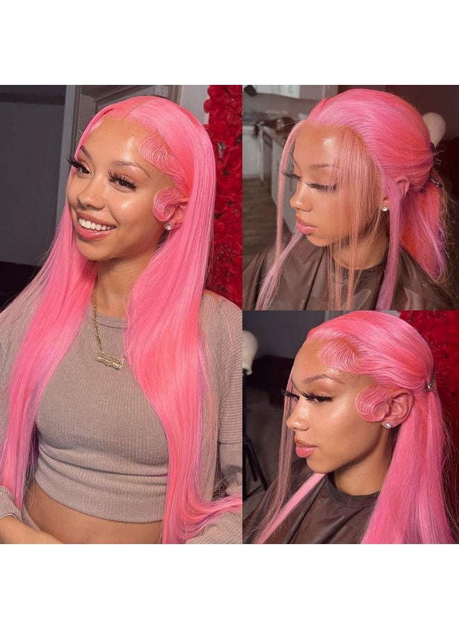 QD-Tizer - Pink Lace Front Wig Long Straight Hair Pastel Pink Red Wig Heat Resistant Glueless Synthetic Lace Front Wigs For Fashion Women - Image 1