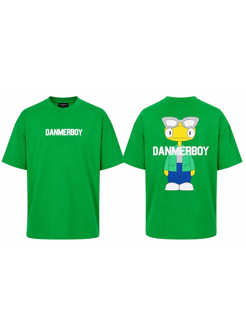 Oversized Graphic Print T-Shirt Green Casual Streetwear Style - Image 4