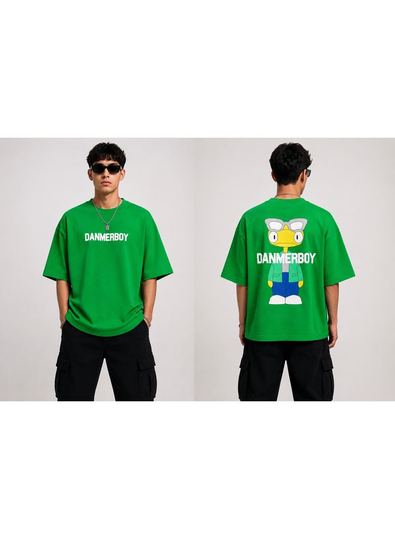 Oversized Graphic Print T-Shirt Green Casual Streetwear Style - Image 1