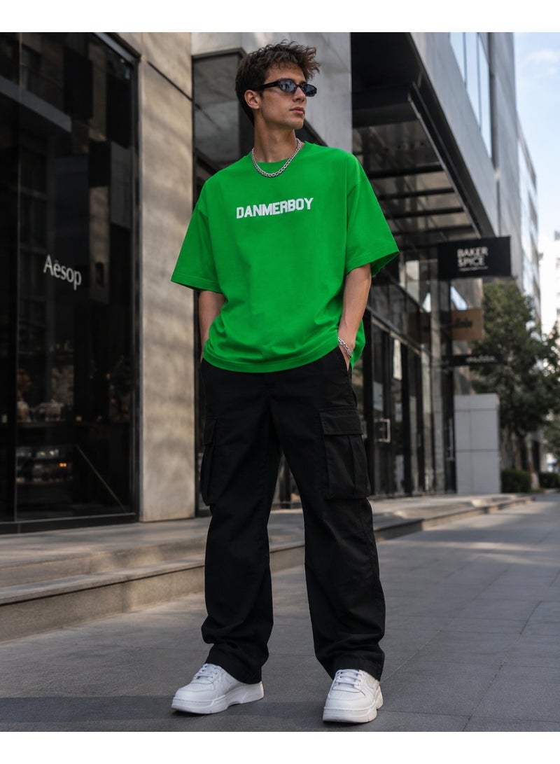 Oversized Graphic Print T-Shirt Green Casual Streetwear Style - Image 2
