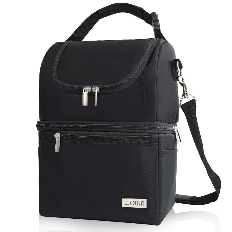 Wolka Breastmilk Cooler Bag - Cooler Bag for Nursing Moms Multi-Function, Insulated Baby Bottle Cooler Tote Bag with Double Compartments - Fits 6 Baby Bottles Up to 9 Ounce - All Black - Image 1