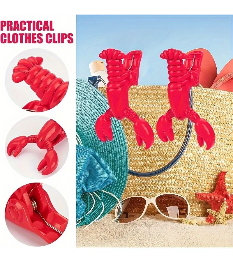 Red lobster Plastic Lobster Shaped Windproof Towel Clip Clothes Peg for Beach Chairs Pool Recliners Cruise Balcony Outdoor Beds - Image 2