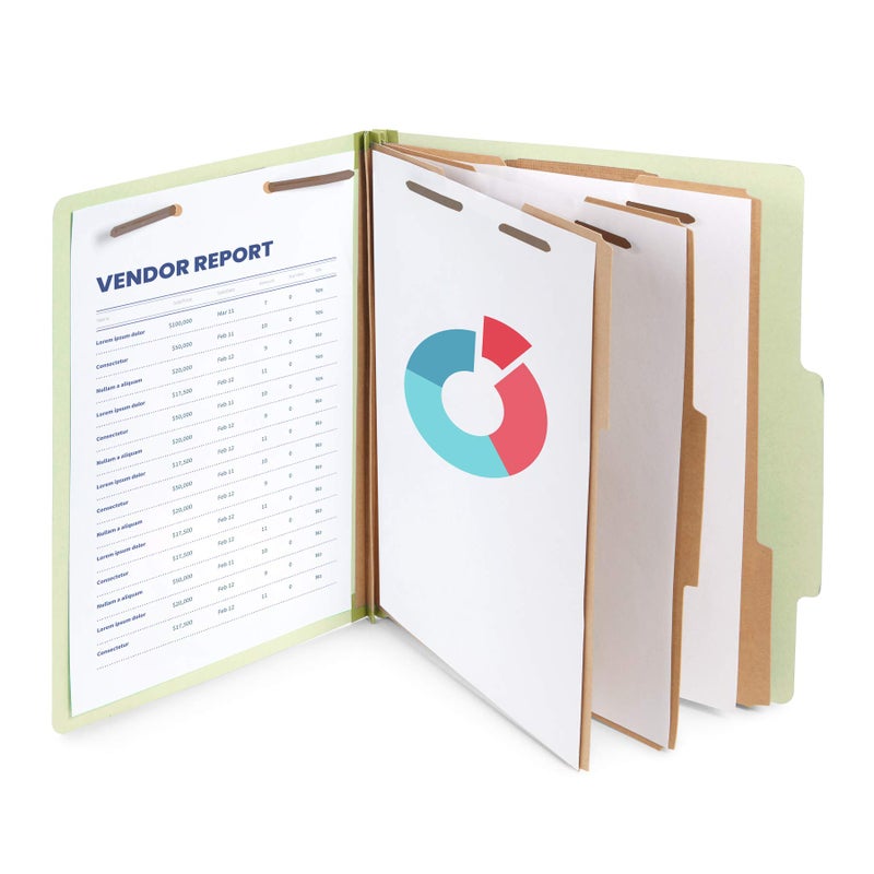 Blue Summit Supplies مجلدات تصنيف باللون الأخضر/الرمادي من بلو سومات، بحجم خطاب، مع 3 فواصل، مع توسعات تايفك بسمك 2 إنش، عبوة 10 قطع - Image 3