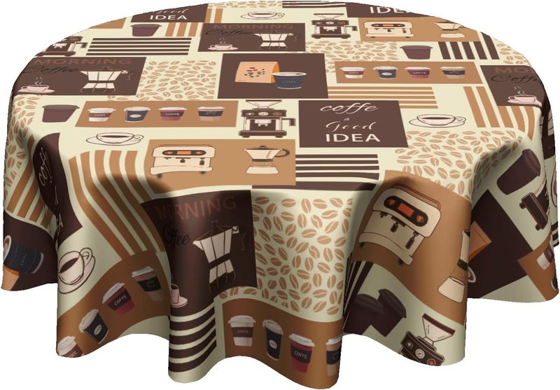 Granbey Classic Coffee Themed Table Cloth  Mocha Latte Milk Round Tablecloth Beige Brown Table Cover 60 Inch Decorative for Kitchen Dining Table Party - Image 1