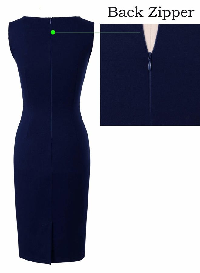 Vfshow Womens Front Zipper Slim Work Office Business Cocktail Party Pencil Dress, Dark Blue-sleeveless, M - Image 5