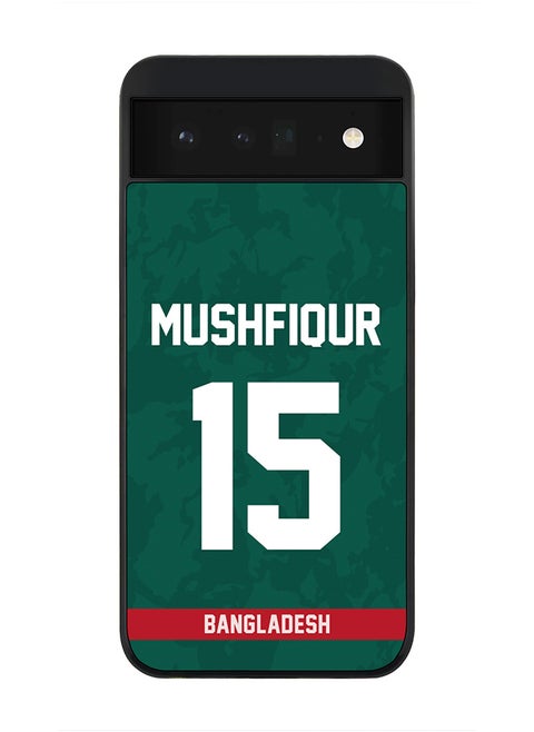Rugged Black Edge Case for Google Pixel 6 5G, Slim fit Soft Case Flexible Rubber Edges Thin Cover - Player Name - Mushfiqur Rahim, Jersey Number- 15