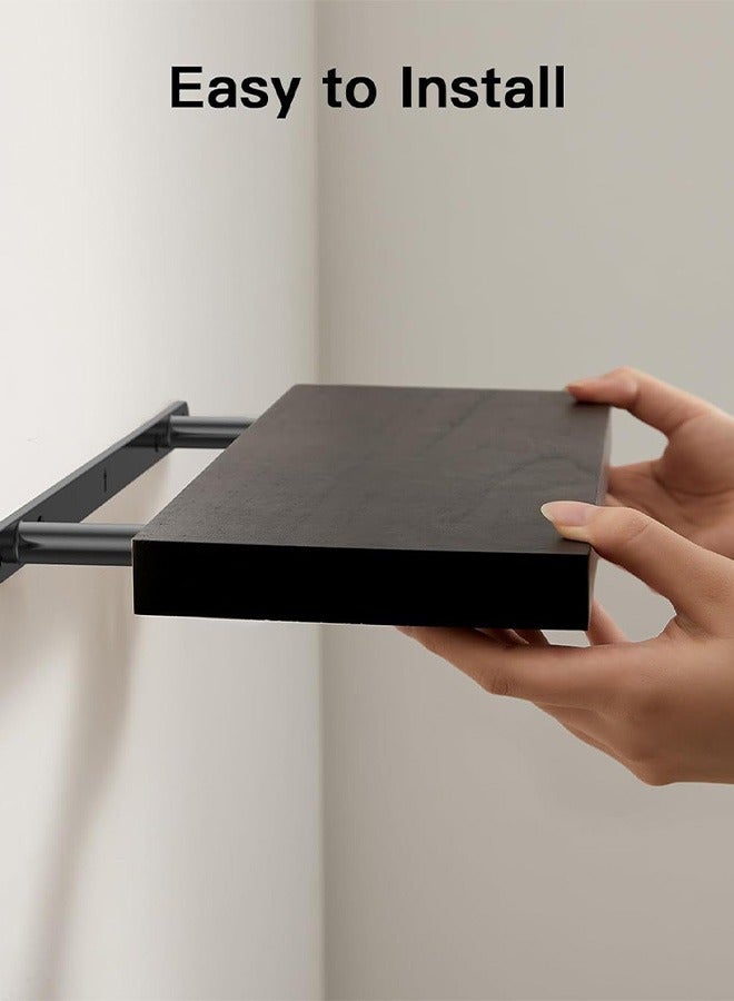 CozyNest Set of 4 black Rustic Floating Wall Shelves with Metal Brackets, Wood Wall-Mounted Storage for Bathroom, Bedroom, Kitchen, or Living Room Decor - Image 4