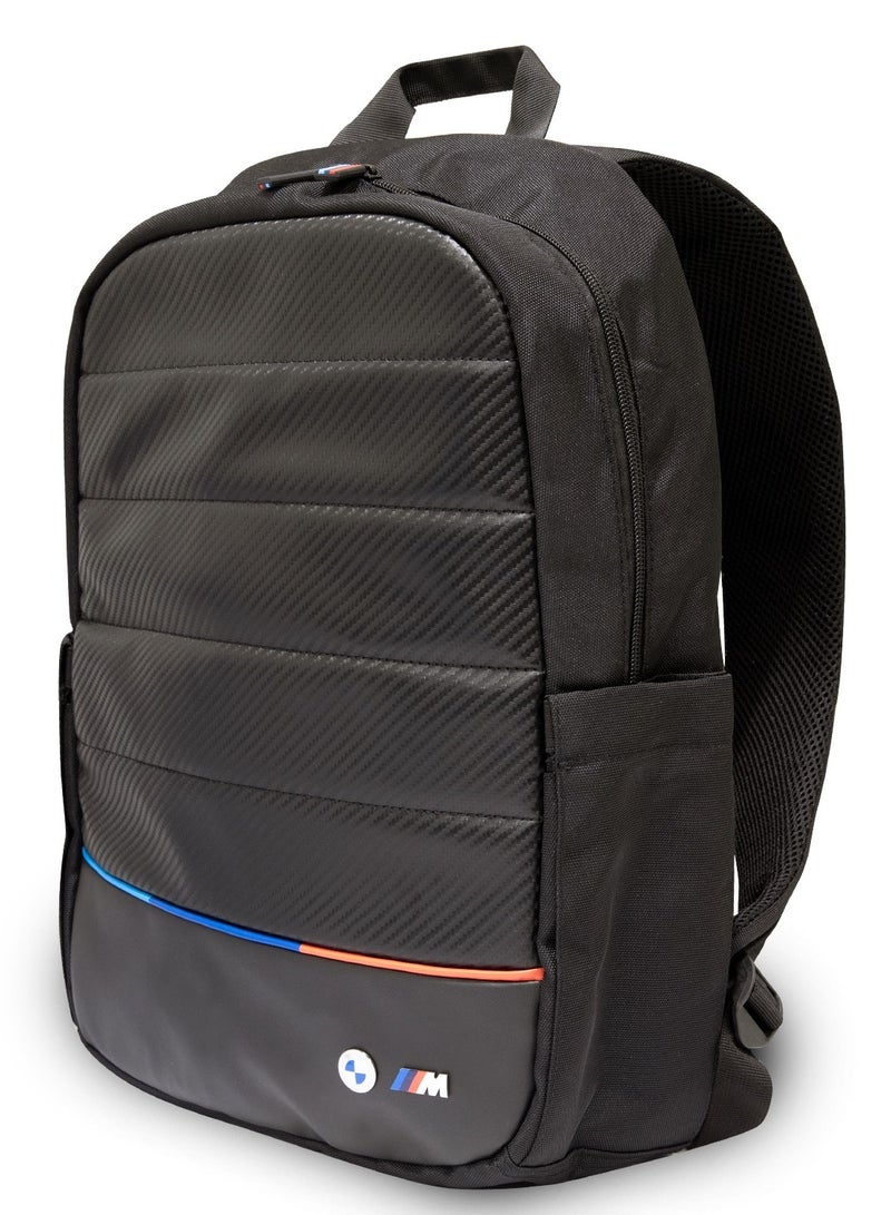 بي إم دبليو حقيبة ظهر كمبيوتر مدمجة من الكربون ثلاثي الألوان مدمجة مقاس 15 بوصة (إصدار مبسط) / حمل مريح / جيوب جانبية / جيوب تنظيمية / تصميم مزدوج المقصورة / مواد ممتازة - أسود - Image 3