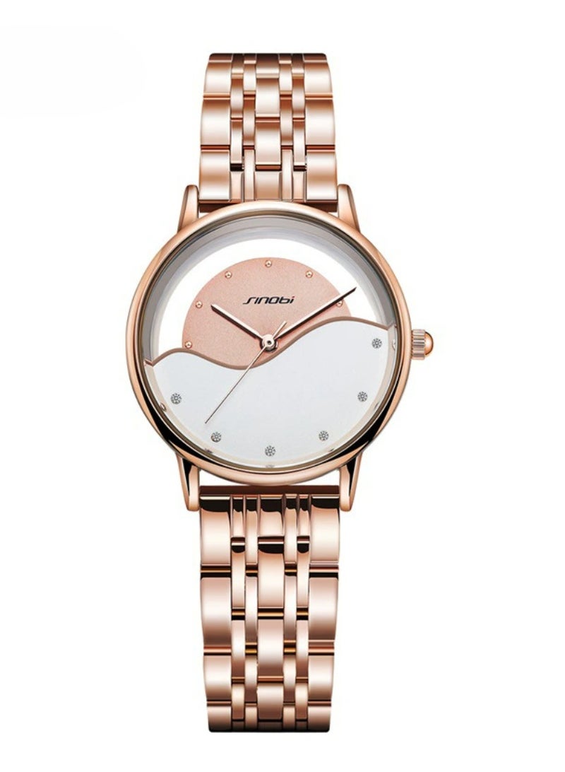 Sinobi Skeleton Design, Solid Steel Strap Japanese Quartz Movement Women's Watch, Dial Diameter 33mm - Image 1