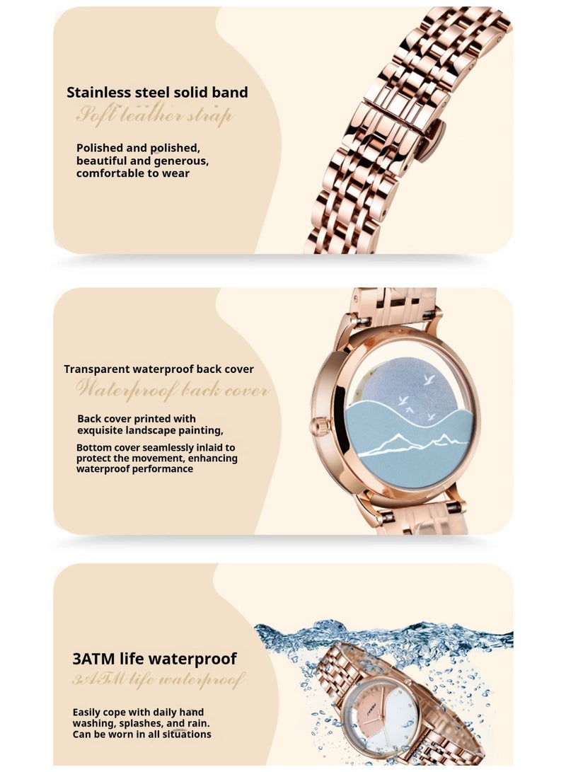 Sinobi Skeleton Design, Solid Steel Strap Japanese Quartz Movement Women's Watch, Dial Diameter 33mm - Image 4