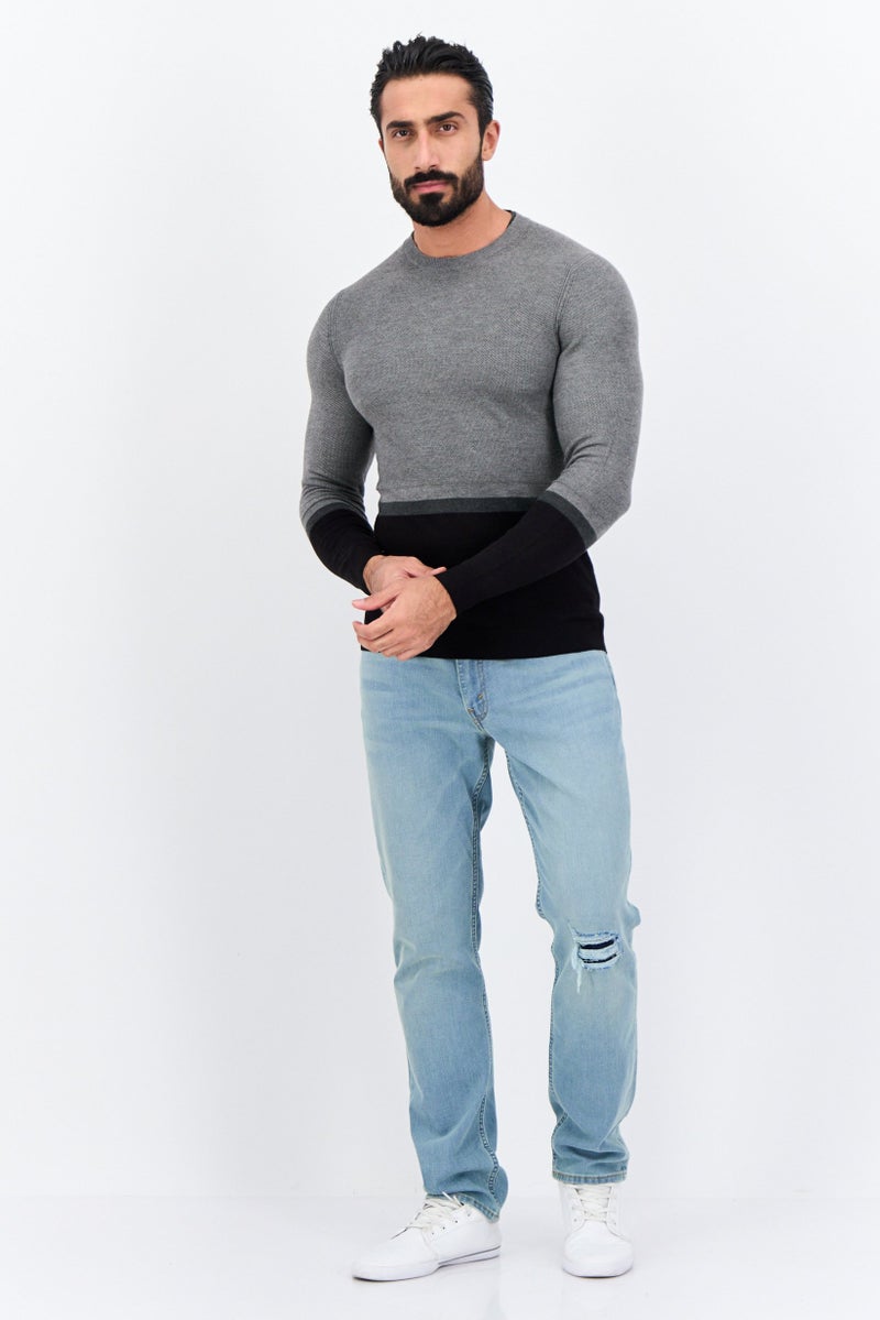 Sorbino Men Crew Neck Long Sleeve Two-Tone Sweater, Grey - Image 4