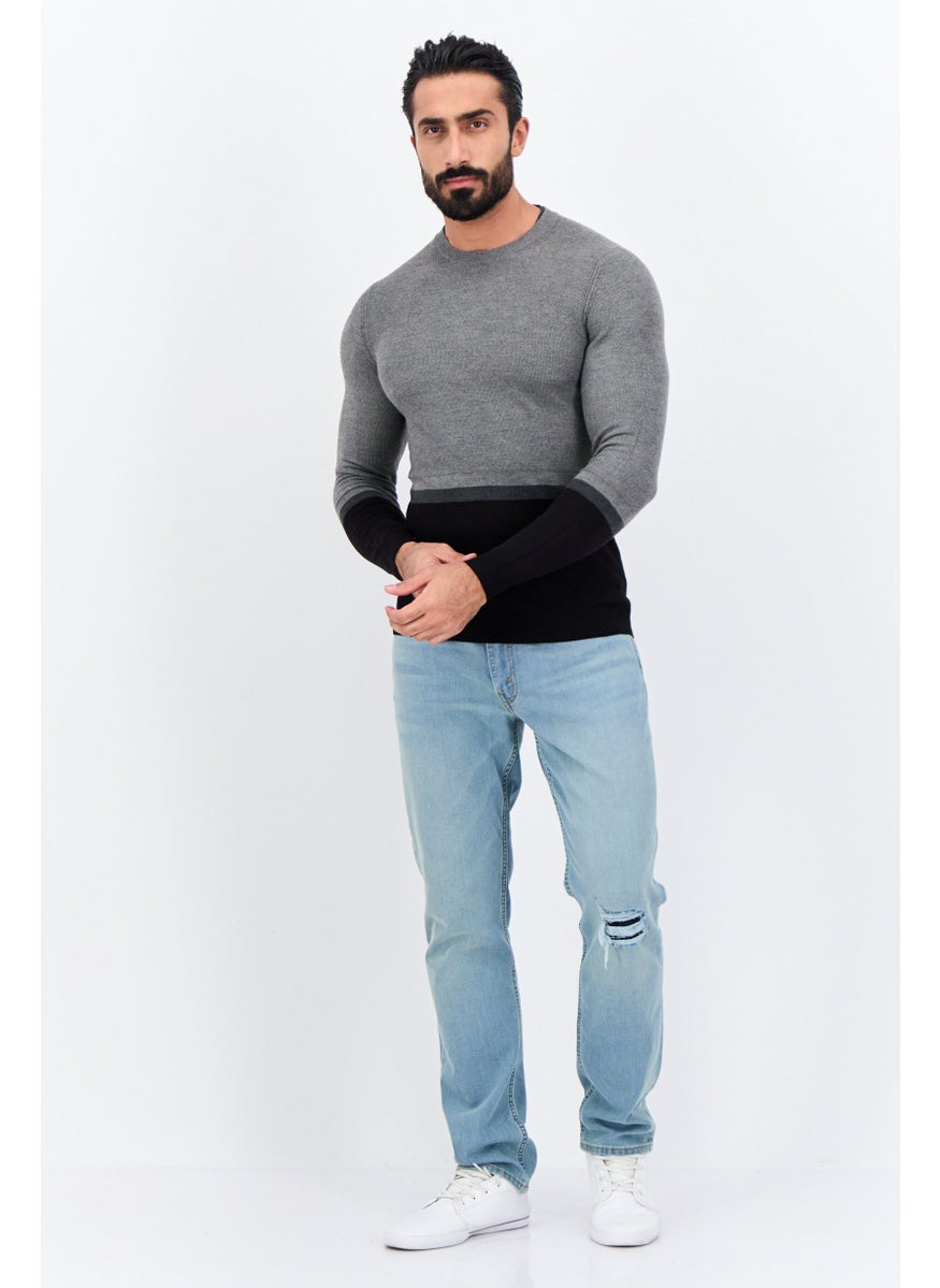 Men Crew Neck Long Sleeve Two-Tone Sweater, Grey - pzsku/Z07169CF659255F7F7B93Z/45/_/1737641980/a6596f12-6033-47b9-9dc2-64da29e9eeee