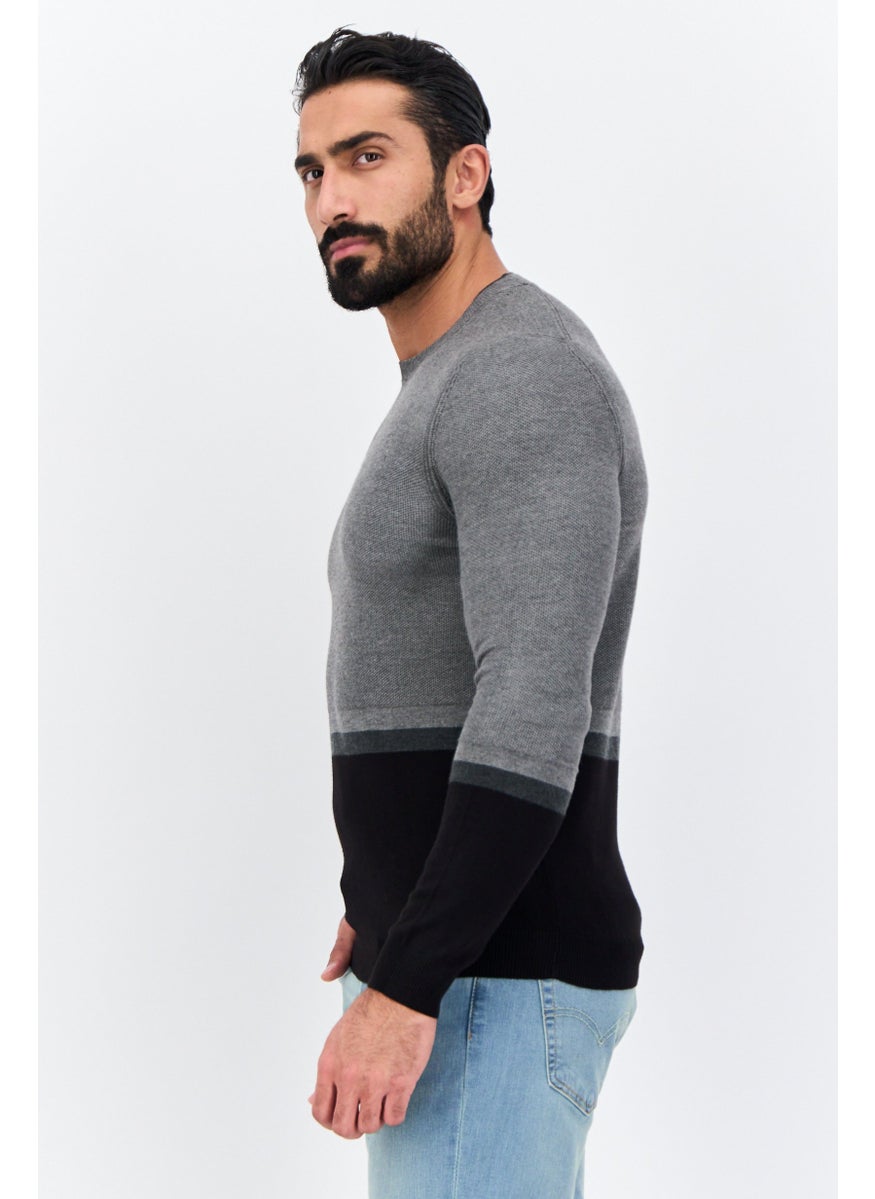 Men Crew Neck Long Sleeve Two-Tone Sweater, Grey - pzsku/Z07169CF659255F7F7B93Z/45/_/1737641984/fc7551c3-eeac-4735-97c7-52da97ed7e9b