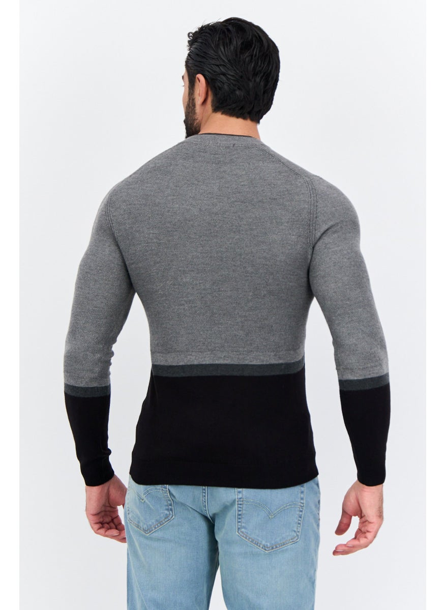 Men Crew Neck Long Sleeve Two-Tone Sweater, Grey - pzsku/Z07169CF659255F7F7B93Z/45/_/1737642083/ac4d1cc2-5ef5-4de8-9f66-bf8658022668