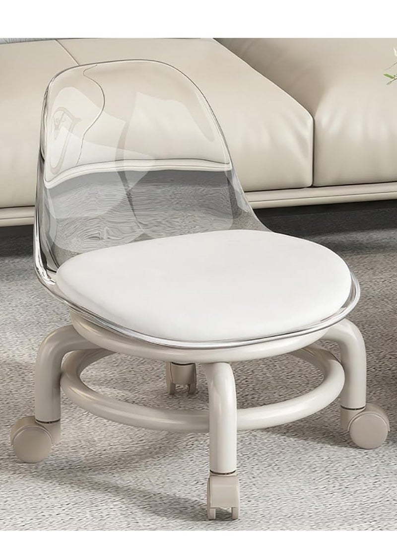 Generic 𝐅𝐅𝐃 Low Round Rolling Stool with Backrest – 360° Rotating Wheels for Salon, Office, Baby Feeding, Gardening & Picnic – 80kg Capacity" - Image 2