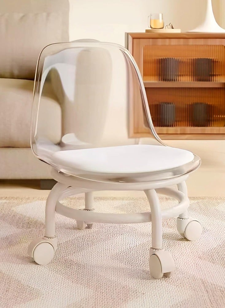 Generic 𝐅𝐅𝐃 Low Round Rolling Stool with Backrest – 360° Rotating Wheels for Salon, Office, Baby Feeding, Gardening & Picnic – 80kg Capacity" - Image 1