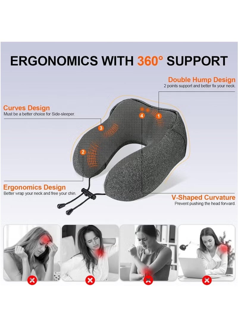 U-Shaped Pillow With Cap Travel Storage Portable Memory Cotton Hooded Multifunctional Neck Pillow Neck Cushion Airplane Nap Travel Sleep (Light Grey)  - Image 4