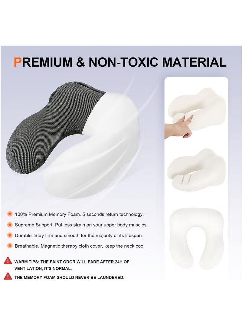 U-Shaped Pillow With Cap Travel Storage Portable Memory Cotton Hooded Multifunctional Neck Pillow Neck Cushion Airplane Nap Travel Sleep (Light Grey)  - Image 5