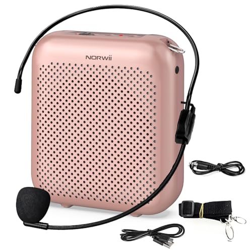 Norwii Bluetooth Voice Amplifier Power Amplifiers Portable Mini Wired Microphone Headset for Teacher Classroom Outdoor Lectures Teaching Tour Guides USBC Rechargeable 2000mAh Rosegold - Image 1