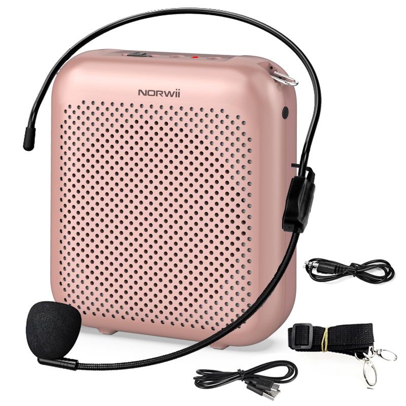 Norwii Bluetooth Voice Amplifier Power Amplifiers Portable Mini Wired Microphone Headset for Teacher Classroom Outdoor Lectures Teaching Tour Guides USBC Rechargeable 2000mAh Rosegold - Image 2