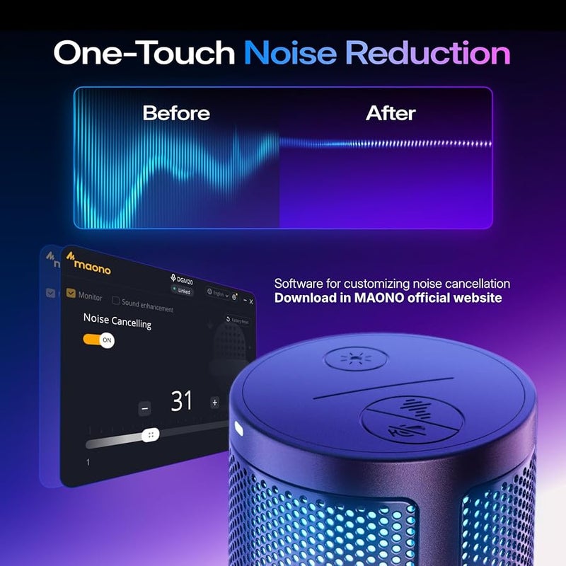 Maono Gaming USB Microphone, Noise Cancellation Condenser mic with Mute, Gain, Monitoring, Boom Arm for Streaming, Podcast, Twitch, YouTube, Discord, PC, Computer, PS4, PS5, Mac, GamerWave DGM20S - Image 3