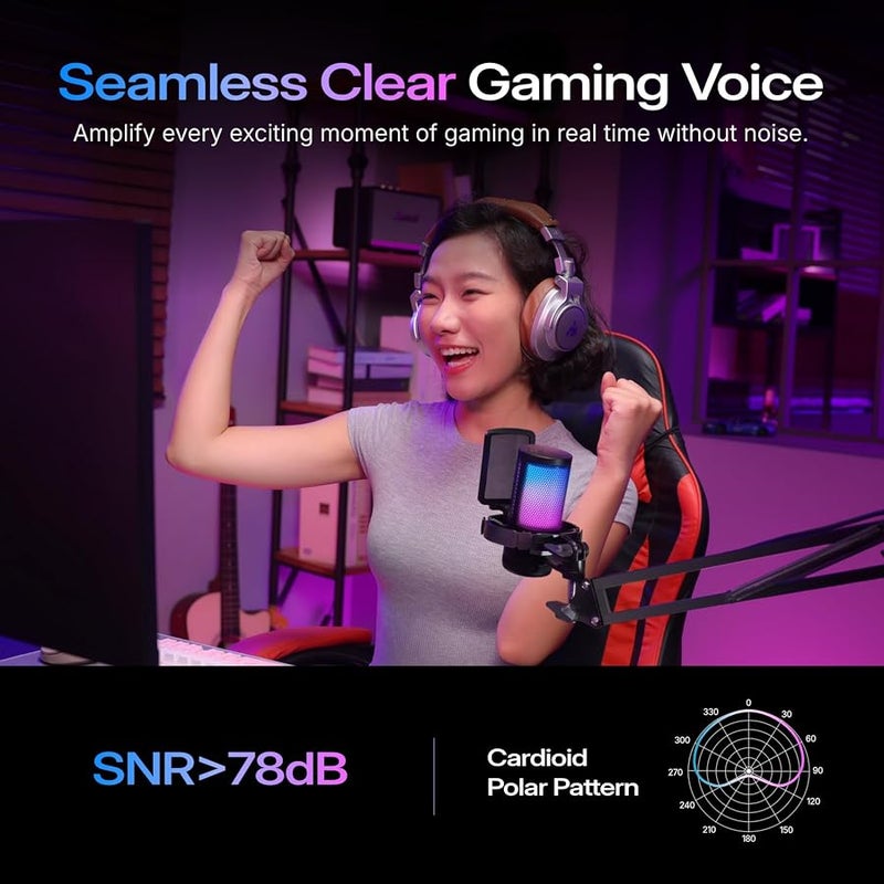 Maono Gaming USB Microphone, Noise Cancellation Condenser mic with Mute, Gain, Monitoring, Boom Arm for Streaming, Podcast, Twitch, YouTube, Discord, PC, Computer, PS4, PS5, Mac, GamerWave DGM20S - Image 4