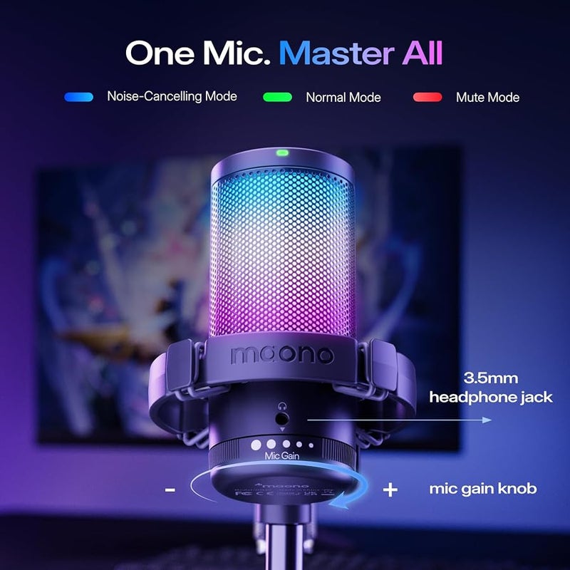 Maono Gaming USB Microphone, Noise Cancellation Condenser mic with Mute, Gain, Monitoring, Boom Arm for Streaming, Podcast, Twitch, YouTube, Discord, PC, Computer, PS4, PS5, Mac, GamerWave DGM20S - Image 5